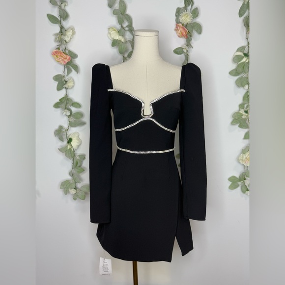 Self-Portrait Black Crepe Diamanté Detail Mini Dress - Picture 6 of 15